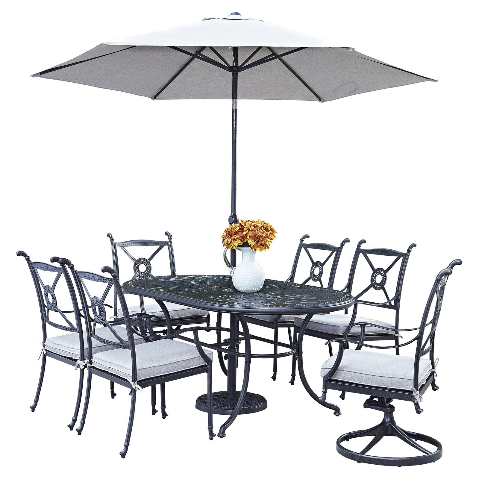 7 Piece Outdoor Oval Dining Sets Pertaining To Fashionable Home Styles Athens Cast Aluminum 7 Piece Oval Patio Dining Set With (View 14 of 15)