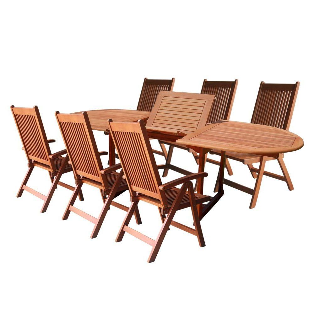 7 Piece Outdoor Oval Dining Sets Regarding Famous Vifah Eucalyptus 7 Piece Patio Dining Set With Oval Extension Table (View 9 of 15)