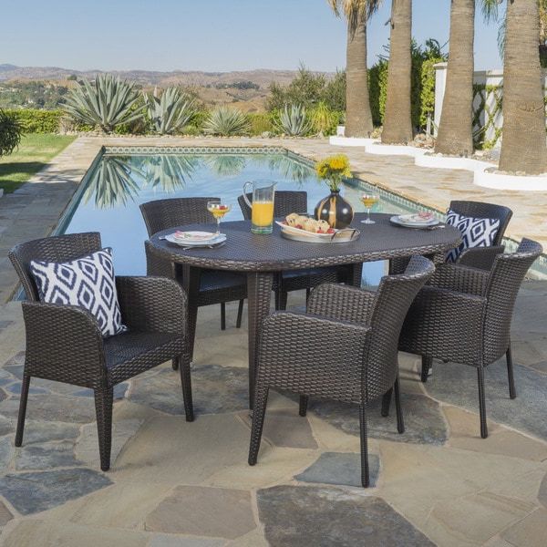 7 Piece Outdoor Oval Dining Sets With Regard To Most Up To Date Faith Outdoor 7 Piece Oval Wicker Dining Setchristopher Knight Home (View 11 of 15)