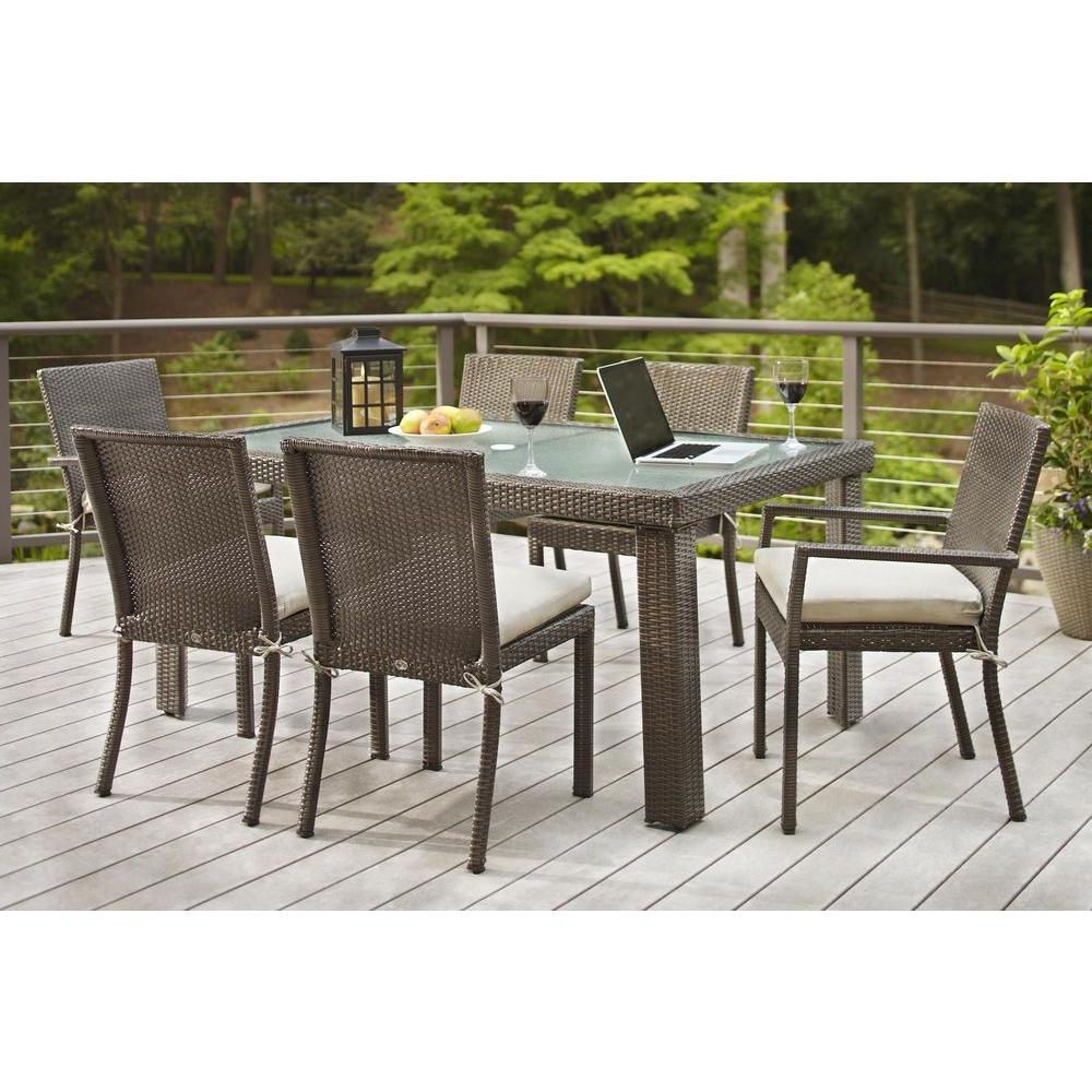 7 Piece Patio Dining Sets With Cushions Intended For Well Known Hampton Bay Beverly 7 Piece Wicker Outdoor Patio Dining Set With (View 13 of 15)