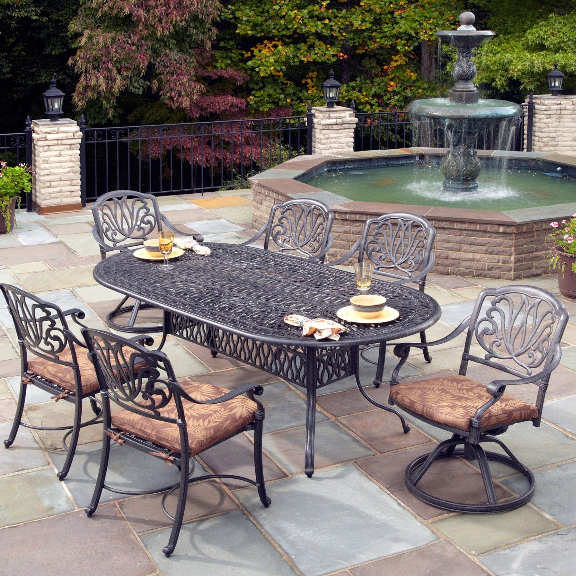 7 Piece Patio Dining Sets With Cushions Regarding Most Recently Released Home Styles Floral Blossom 7 Piece Dining Set With Cushions (View 6 of 15)