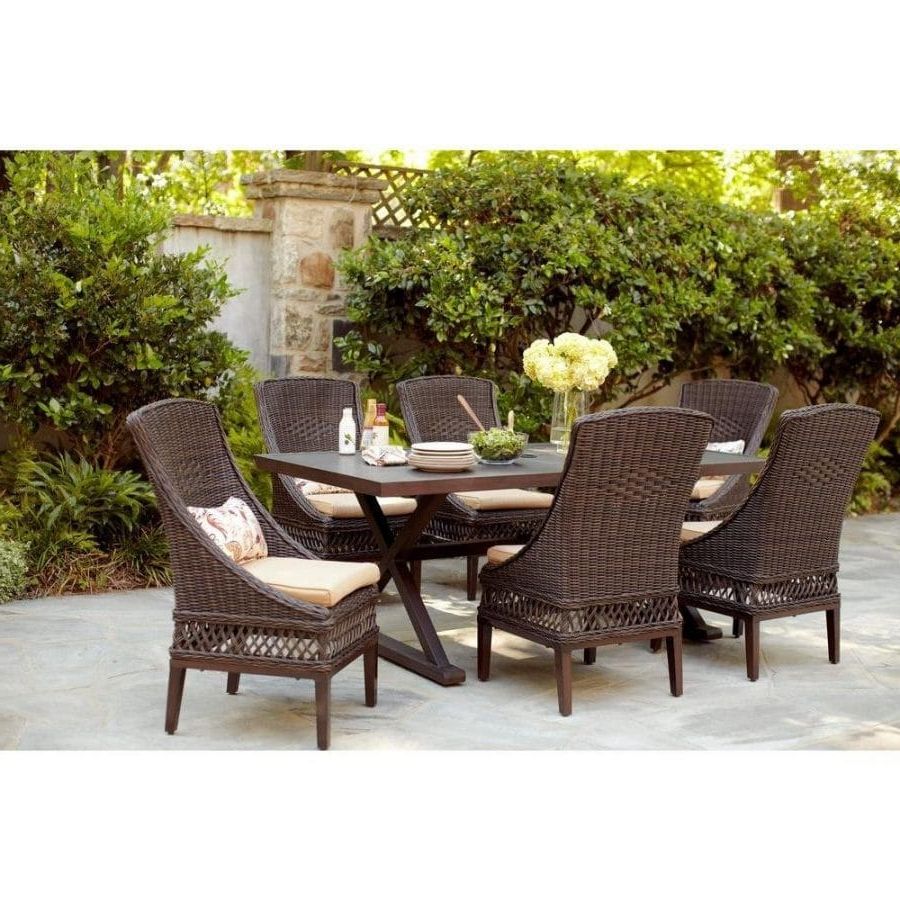 7 Piece Small Patio Dining Sets In Favorite Woodbury 7pc Patio Brown Wicker Dining Set (View 7 of 15)