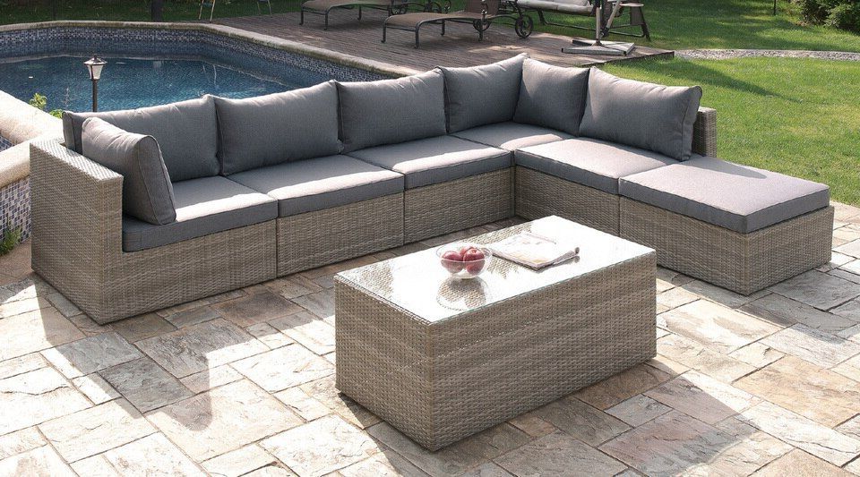 7pcs Gray Cushion Wicker Sectional Sofa Coffee Table Outdoor Set Pdex Inside Current Gray Outdoor Table And Loveseat Sets (View 9 of 15)