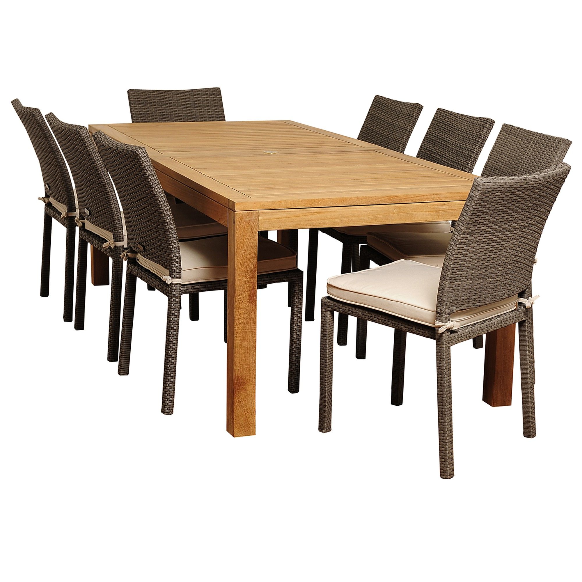 9 Piece Brown Damian Teak Rectangular Outdoor Patio Furniture Dining For Most Recent Brown 9 Piece Outdoor Dining Sets (View 13 of 15)