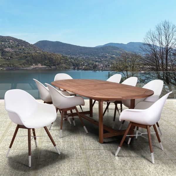 9 Piece Extendable Patio Dining Sets Throughout Most Popular Shop Amazonia Sunflower White 9 Piece Extendable Oval Patio Dining Set (View 11 of 15)
