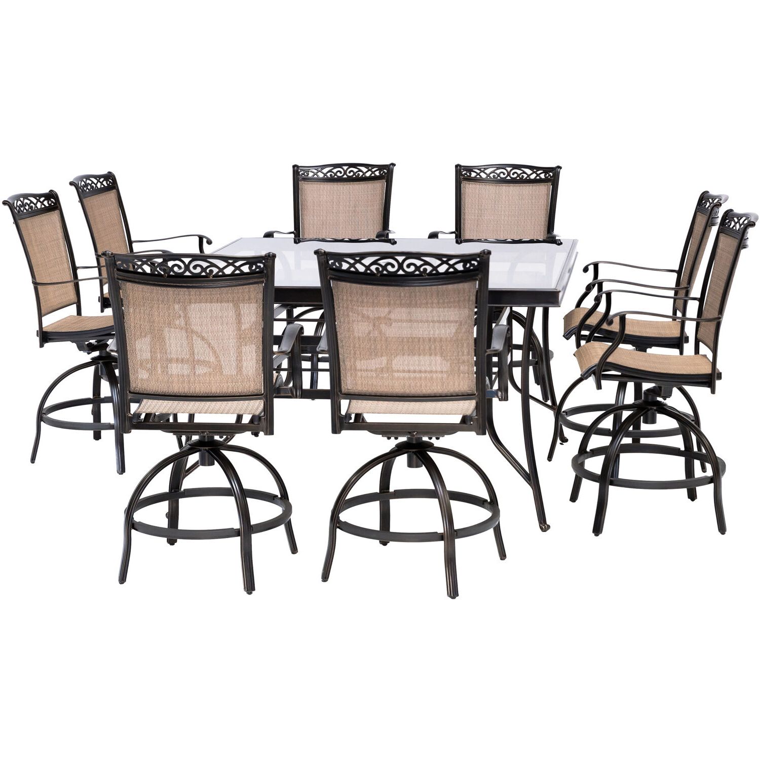 9 Piece Outdoor Square Dining Sets Inside Most Up To Date Hanover Fontana 9 Piece Counter Height Outdoor Dining Set With 8 Sling (View 12 of 15)