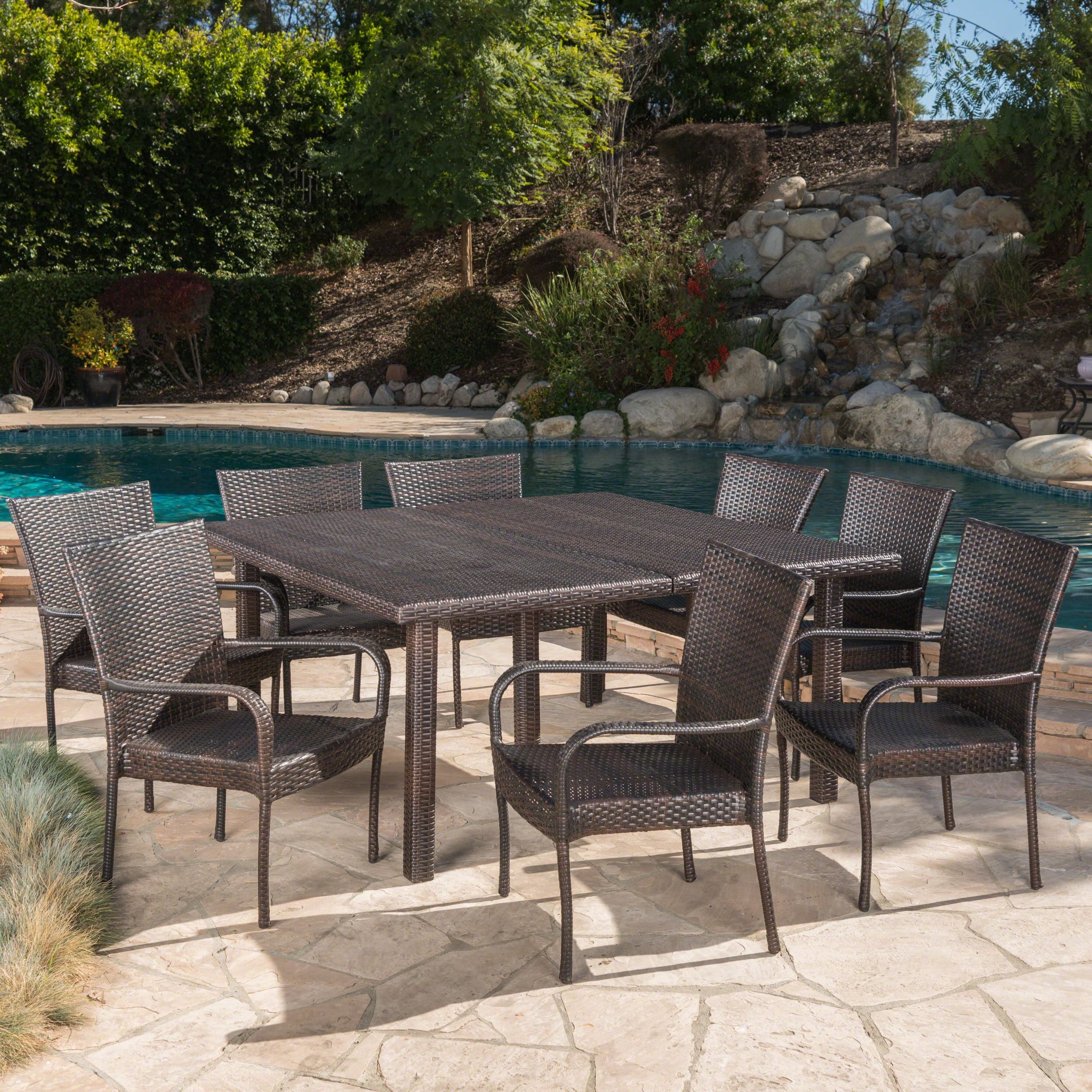 9 Piece Outdoor Square Dining Sets With 2020 Fiona Outdoor 9 Piece Square Wicker Dining Setbrown 9 Piece Sets (View 13 of 15)