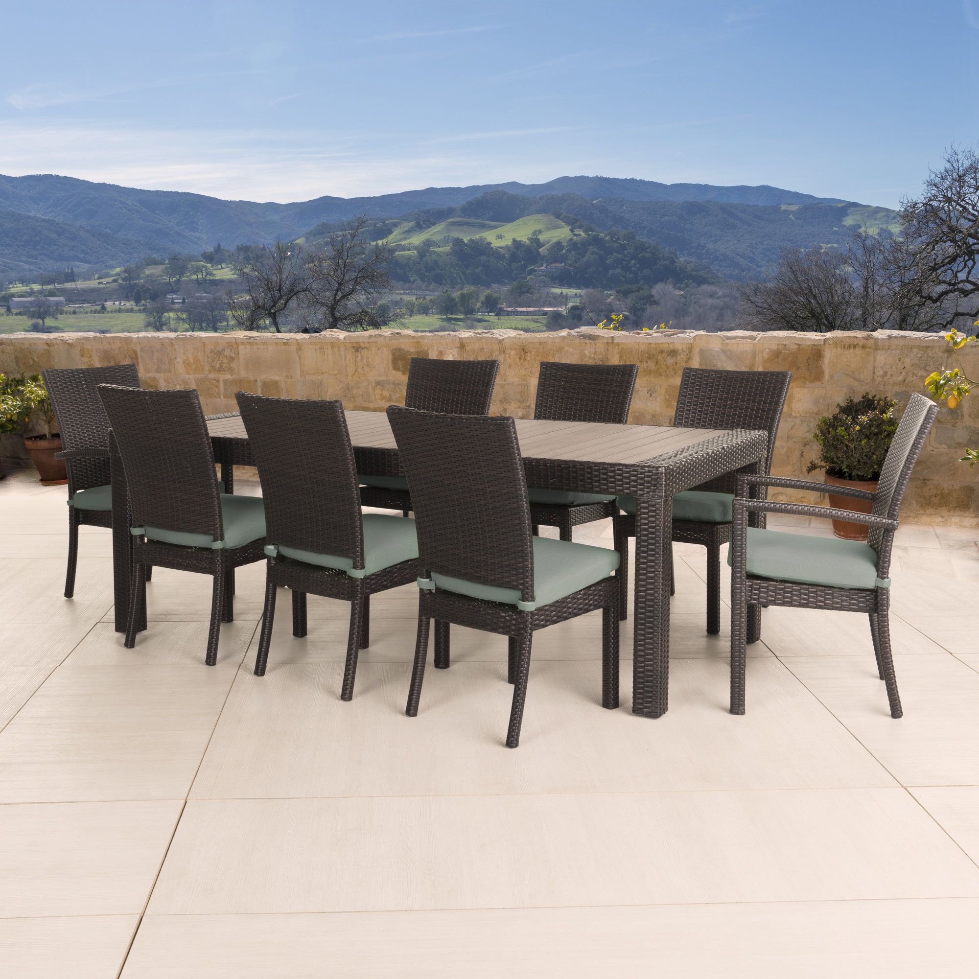 9 Piece Patio Dining Sets Regarding Most Popular 9 Piece Laurie Patio Dining Set In Espresso – Decorafit/home (View 2 of 15)