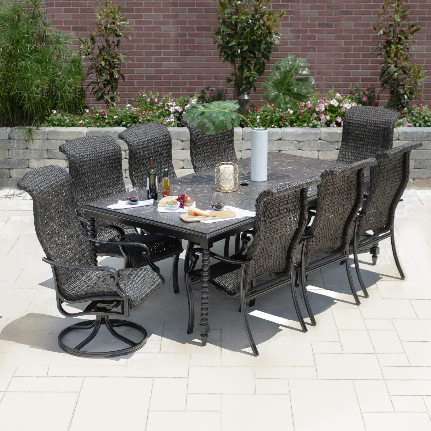9 Piece Rectangular Patio Dining Sets Throughout Trendy Du Monde 9 Piece Banana Leaf Wicker Patio Dining Set W/ 90 X 46 Inch (View 8 of 15)
