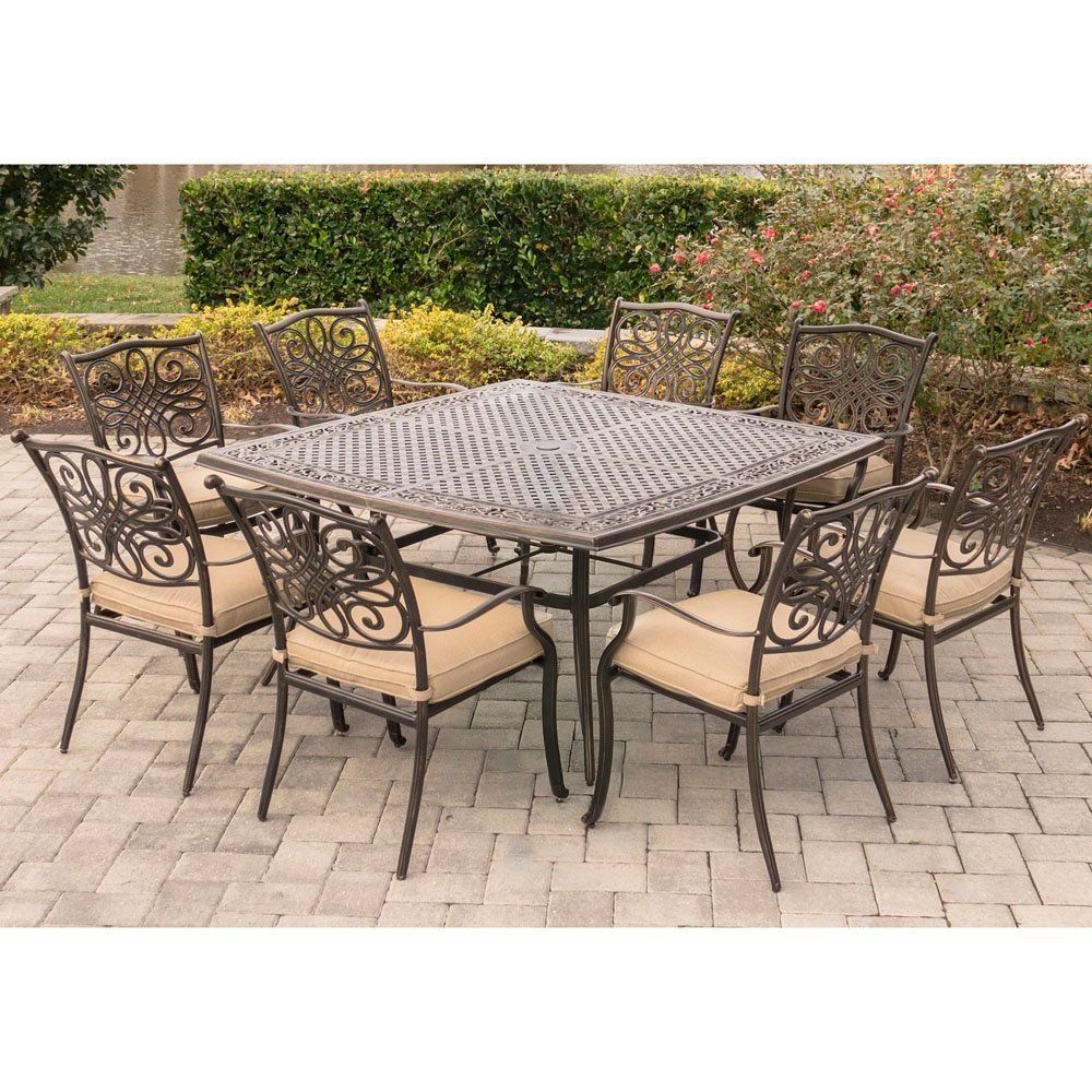 9 Piece Square Patio Dining Sets Within Fashionable Amazon: Hanover Traditions 9 Piece Square Dining Set With (View 10 of 15)