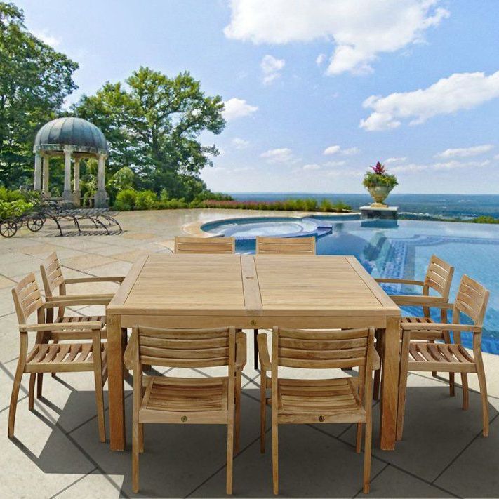 9 Piece Teak Wood Outdoor Dining Sets With Regard To Latest Amazonia Anniston 9 Piece Teak Square Patio Dining Set (View 4 of 15)