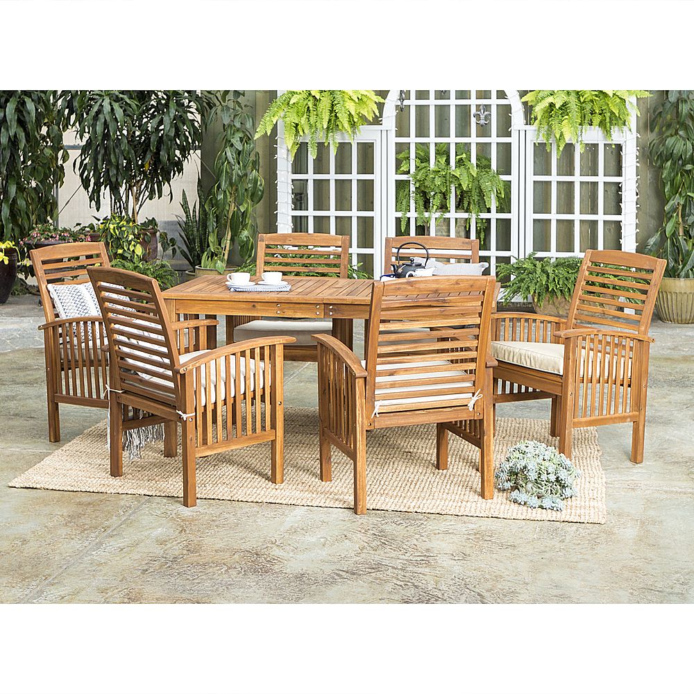 Acacia Wood Outdoor Seating Patio Sets Regarding Most Current Best Buy: Walker Edison 7 Piece Everest Acacia Wood Patio Dining Set (View 9 of 15)