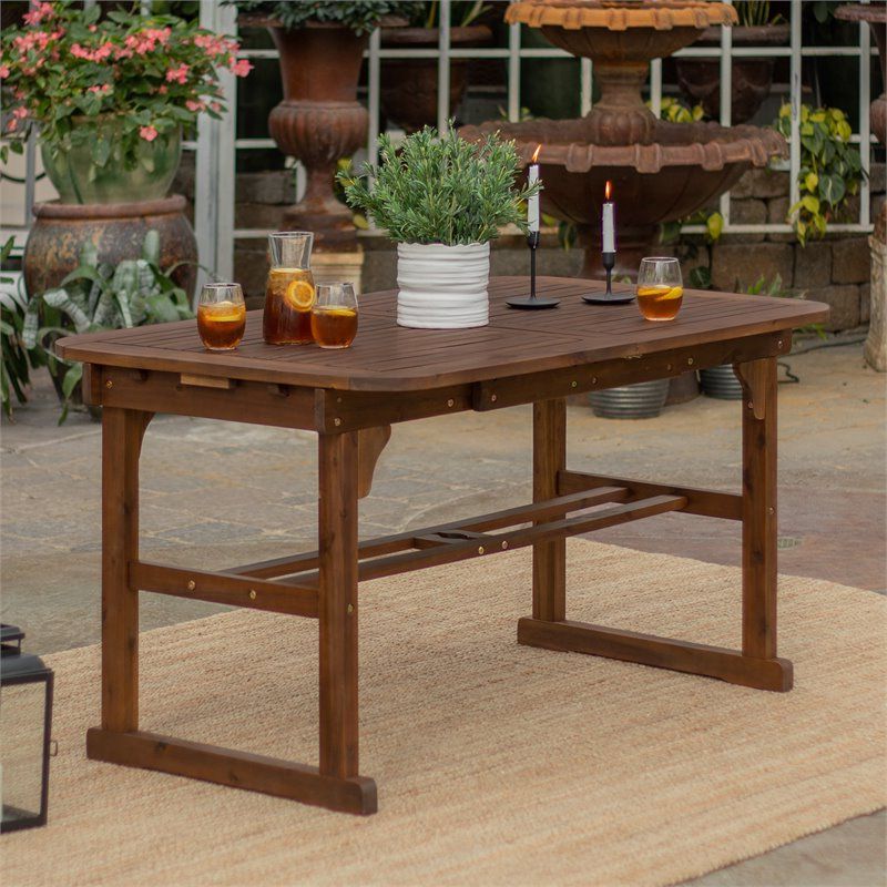 Acacia Wood Patio Dining Table In Dark Brown – Owtexdb With Most Recent Natural Acacia Wood Bistro Dining Sets (View 14 of 15)
