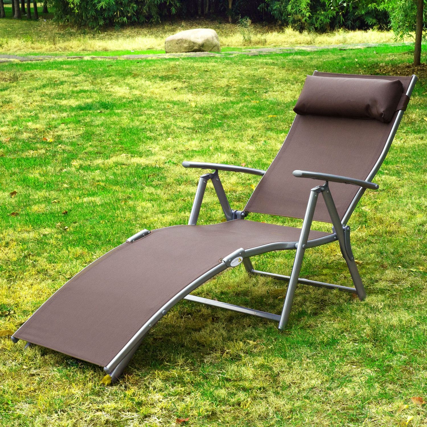 Adjustable Outdoor Lounger Chairs Inside Most Recently Released Outsunny Heavy Duty Adjustable Folding Reclining Chair Outdoor Sun (View 3 of 15)