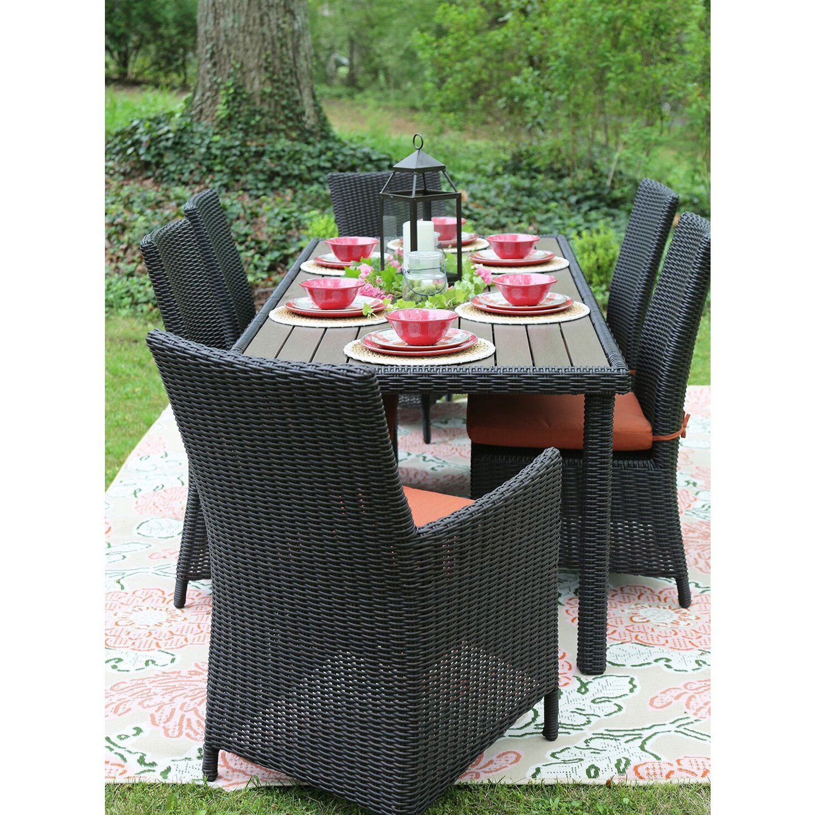 Ae Outdoor Denali 7 Piece All Weather Wicker Rectangular Patio Dining For Well Liked Large Rectangular Patio Dining Sets (View 7 of 15)