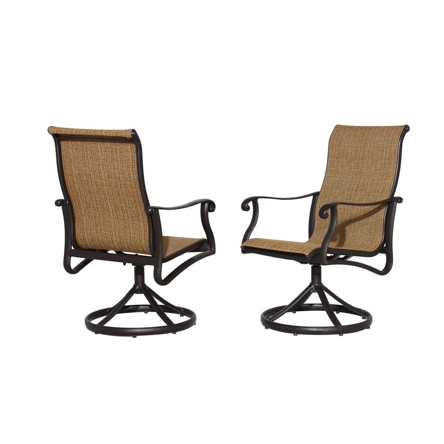 Allen + Roth Safford 2 Count Brown Aluminum Swivel Rocker Patio Dining In Recent Brown Fabric Outdoor Patio Bar Chairs Sets (View 4 of 15)