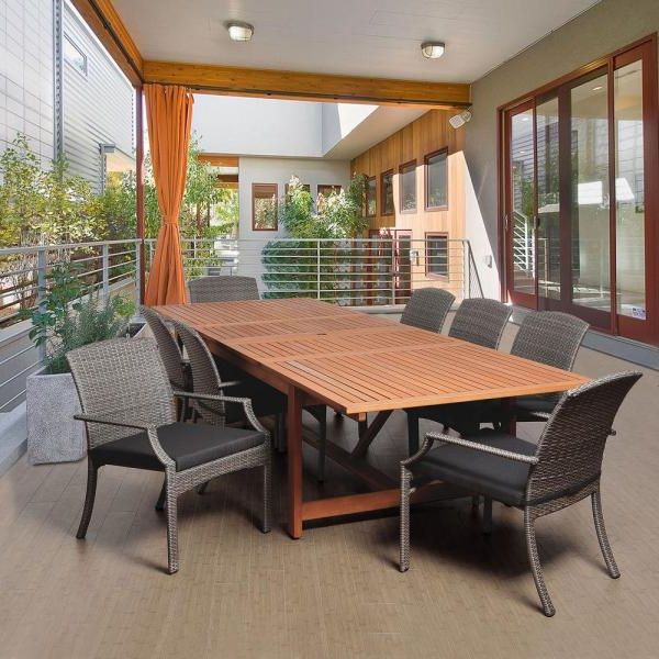Amazonia Anthonys 9 Piece Eucalyptus Extendable Rectangular Patio With Regard To Most Recent Gray Extendable Patio Dining Sets (View 11 of 15)