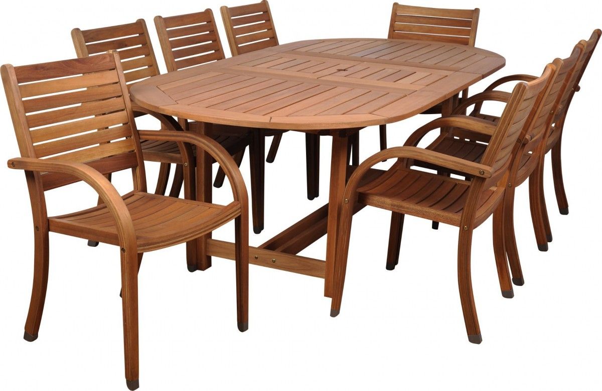 Amazonia Arizona 9 Piece Wood Outdoor Dining Set With 93" Oval Table Within Recent Extendable Oval Patio Dining Sets (View 8 of 15)