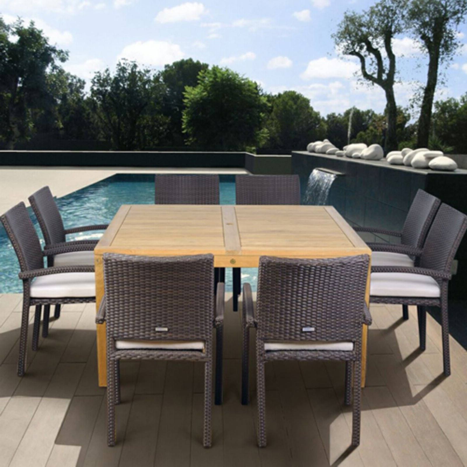 Amazonia Davenport 9 Piece Teak/wicker Square Patio Dining Set Inside Well Known 9 Piece Square Patio Dining Sets (View 7 of 15)