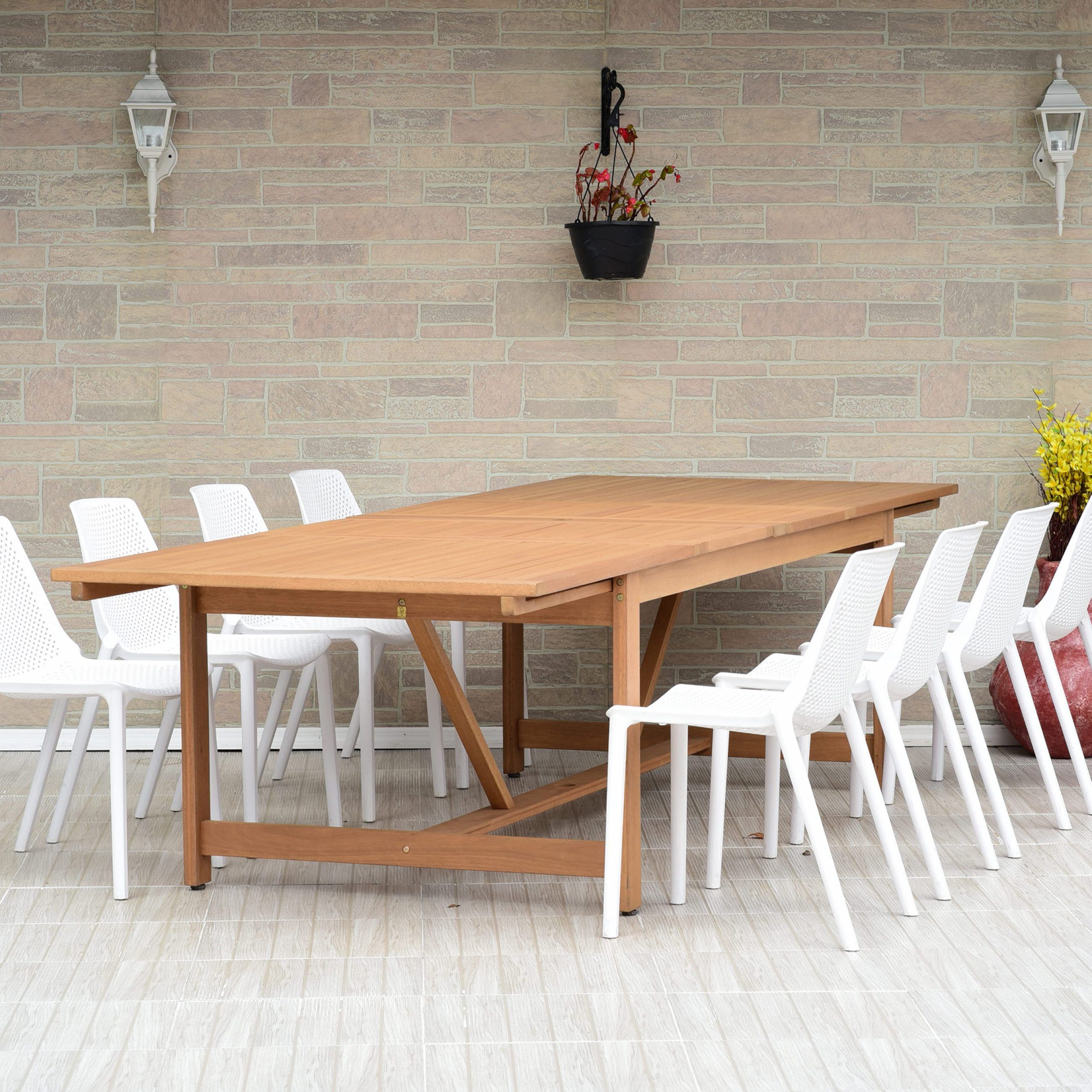 Amazonia Haifa Teak Finish 9 Pieces Extendable Patio Dining Set With Recent Extendable Patio Dining Set (View 2 of 15)