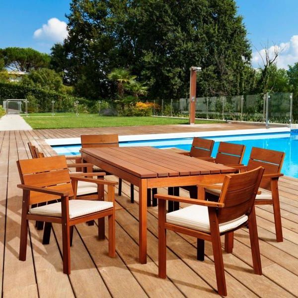 Amazonia Lombardo 9 Piece Eucalyptus Rectangular Patio Dining Set With Intended For Most Up To Date Off White Cushion Patio Dining Sets (View 11 of 15)