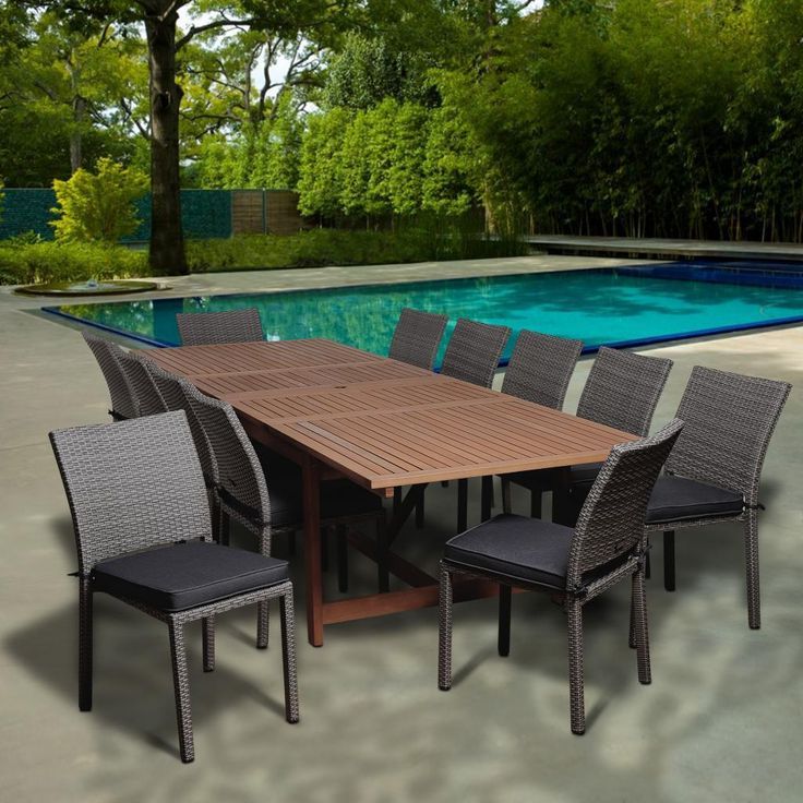 Amazonia Maple 13 Piece Eucalyptus/synthetic Wicker Extendable In Popular Gray Extendable Patio Dining Sets (View 4 of 15)