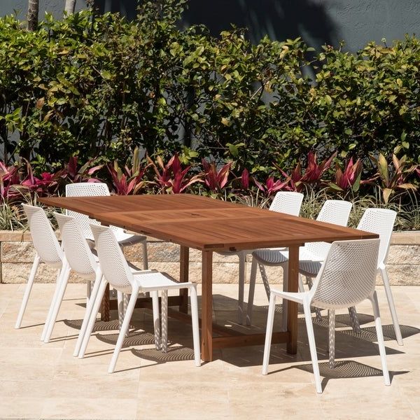 Amazonia Nassau White 9 Piece Extendable Rectangular Sidechair Patio In Most Current White Rectangular Patio Dining Sets (View 7 of 15)