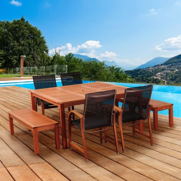 Amazonia Piccola Eucalyptus Wood 7 Piece Patio Dining Set – On Sale For Famous Round Teak And Eucalyptus Patio Dining Sets (View 13 of 15)