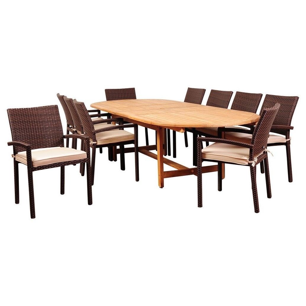 Amazonia Teak 11 Piece Extendable Patio Dining Set With Cushions Intended For Trendy 13 Piece Extendable Patio Dining Sets (View 8 of 15)