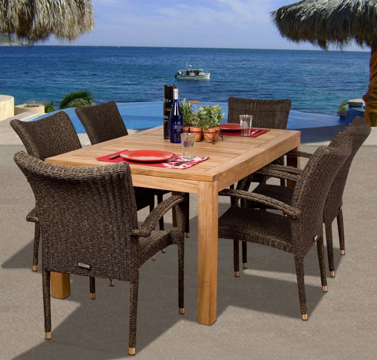 Amazonia Teak Brussels 7 Piece Teak Outdoor Dining Set With Stackable Pertaining To 2020 7 Pieces Teak Outdoor Dining Sets (View 12 of 15)