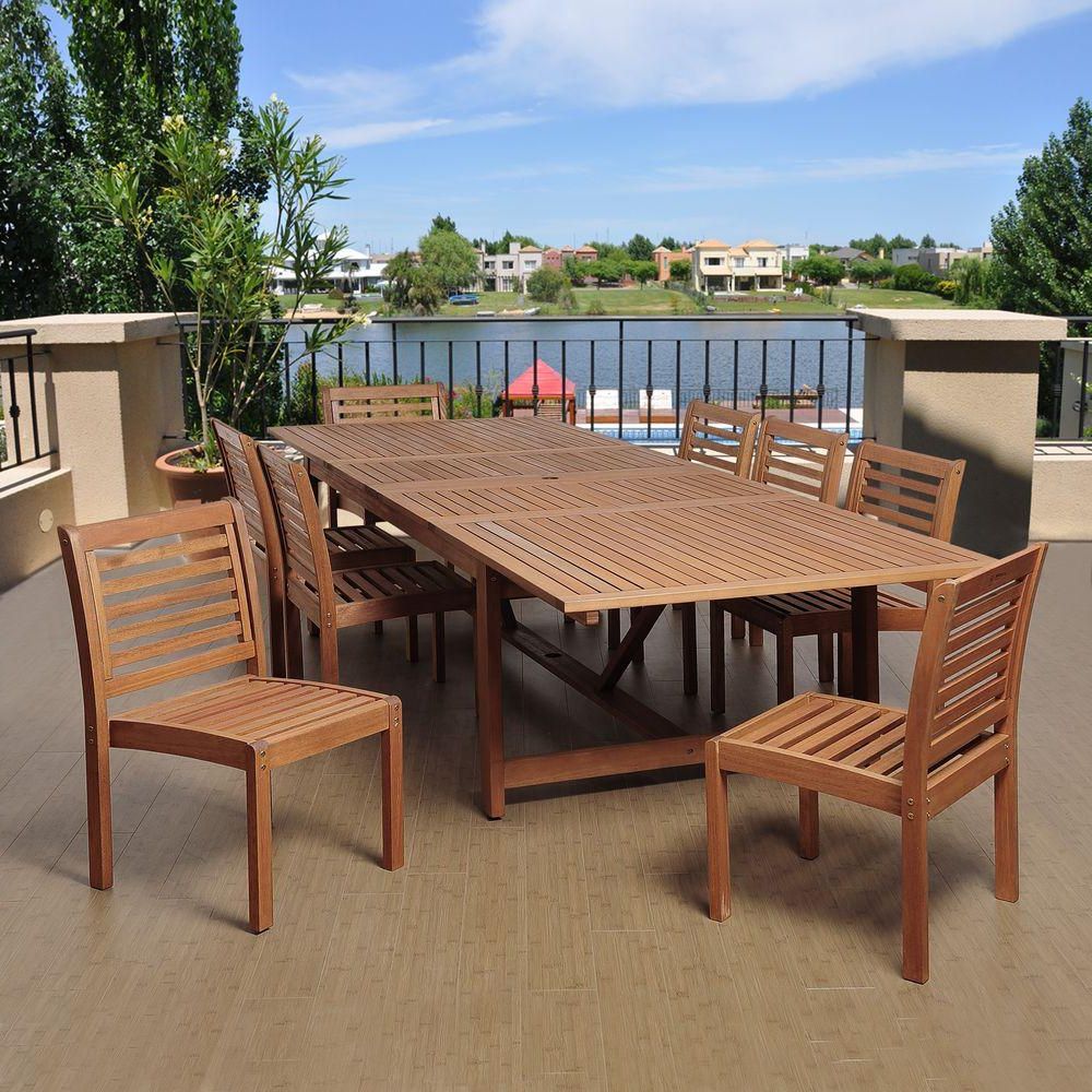 Amazonia Turner 9 Piece Eucalyptus Extendable Rectangular Patio Dining For Well Known Extendable Oval Patio Dining Sets (View 14 of 15)