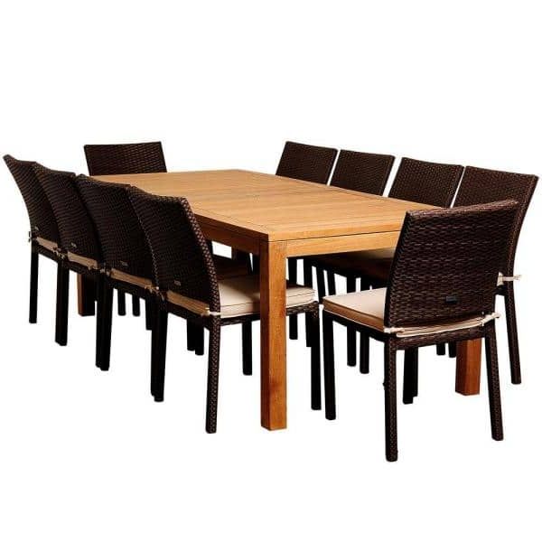 Amazonia Zonder 11 Piece Teak Rectangular Patio Dining Set With Off In 2020 Off White Cushion Patio Dining Sets (View 8 of 15)