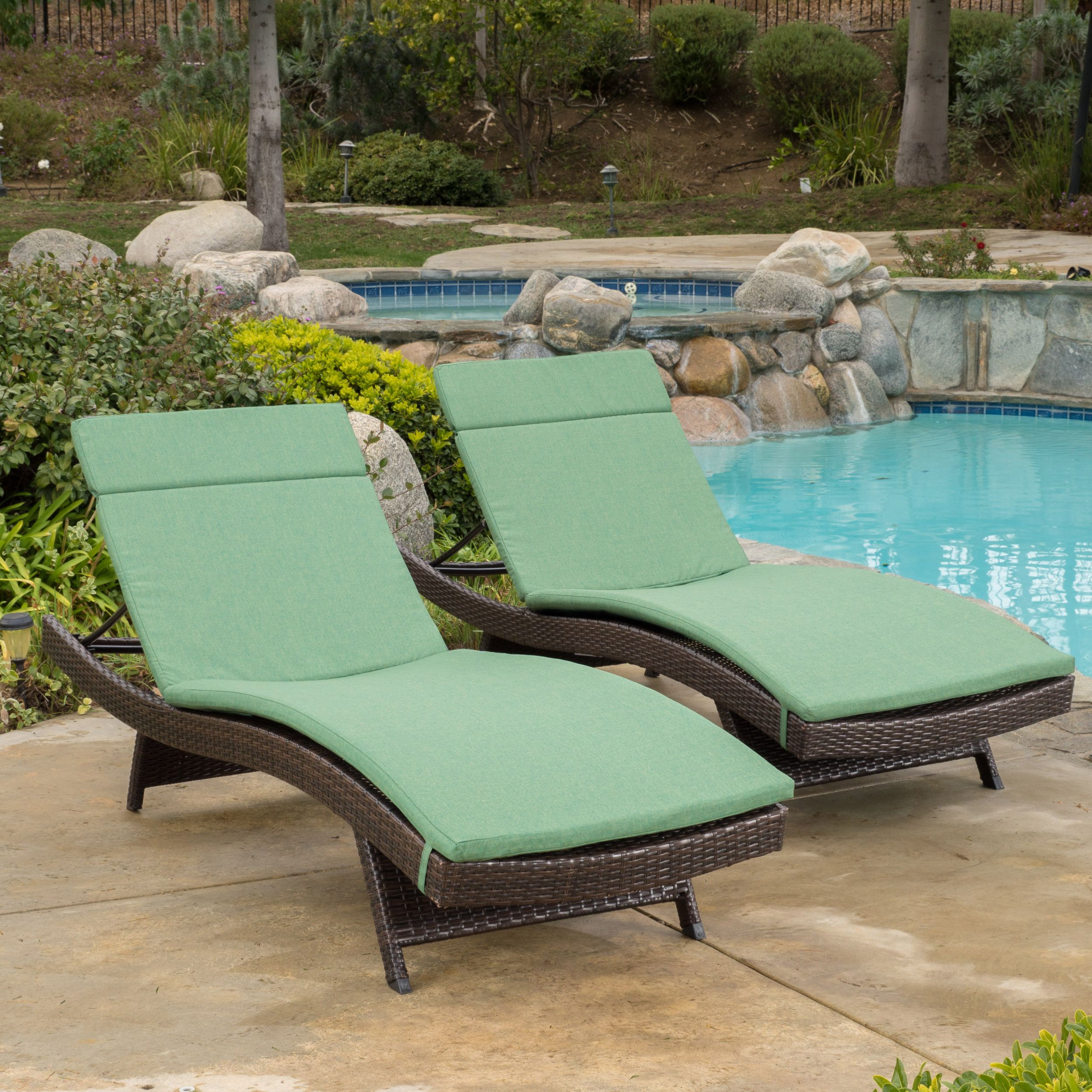 Anthony Outdoor Wicker Adjustable Chaise Lounge With Cushion, Set Of 2 In Preferred Adjustable Outdoor Lounger Chairs (View 10 of 15)