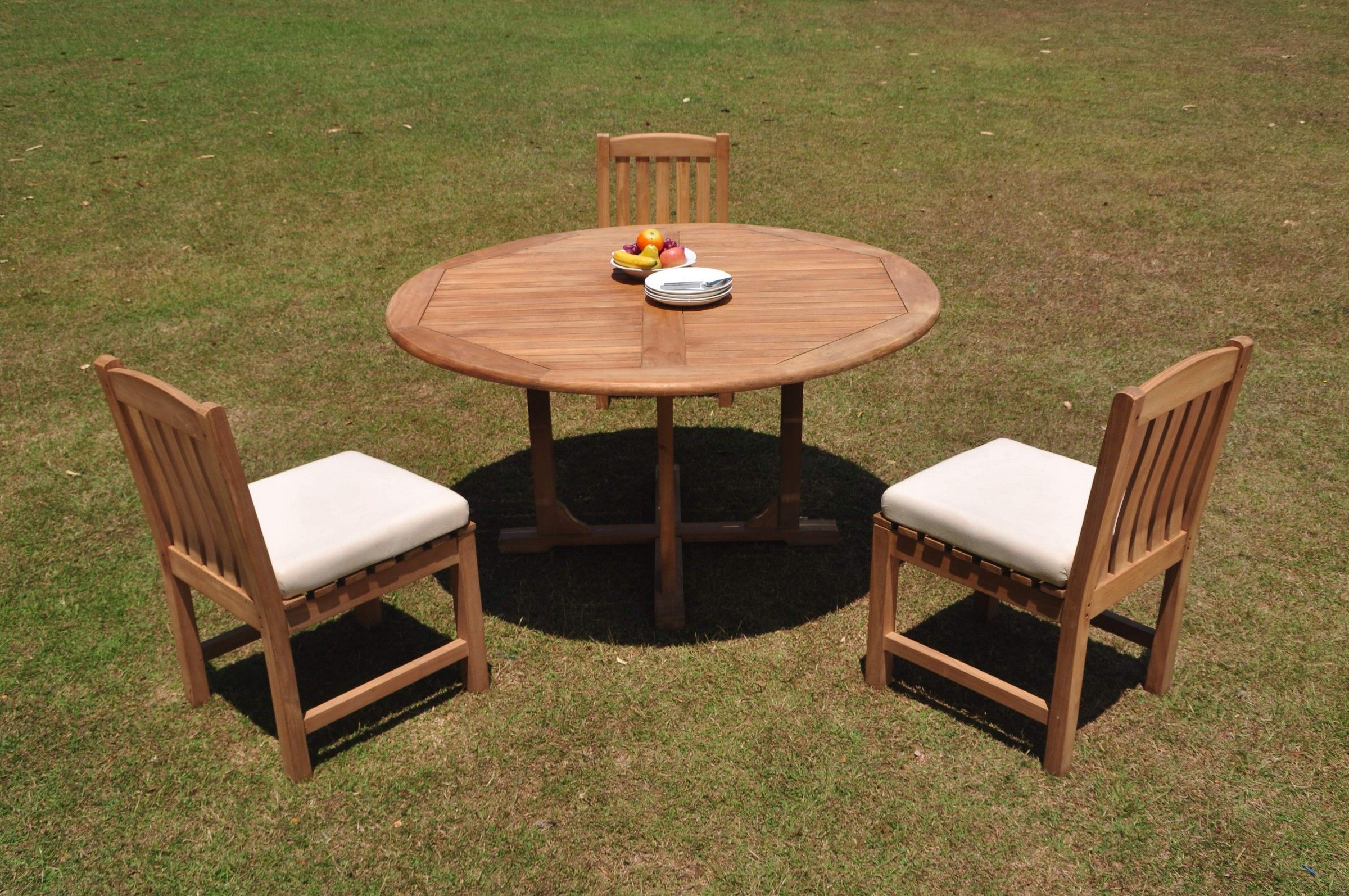 Armless Round Dining Sets Inside Well Known A Grade Teak 4pc Dining 60" Round Table 3 Devon Armless Chair Set (View 3 of 15)