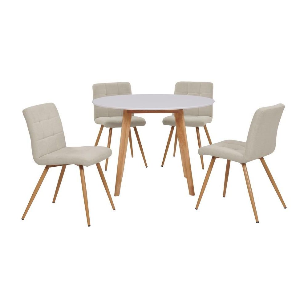 Armless Round Dining Sets Intended For 2020 Handy Living Edgewater 5 Piece Dining Set With White Topped Round Table (View 11 of 15)