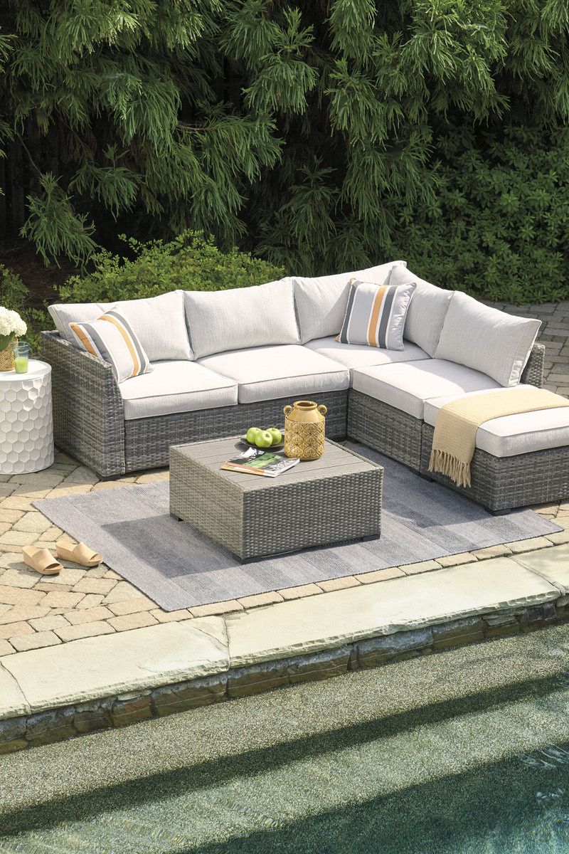 Ashley Patio P301 070 Mood V For Most Popular 4 Piece Gray Outdoor Patio Seating Sets (View 6 of 15)