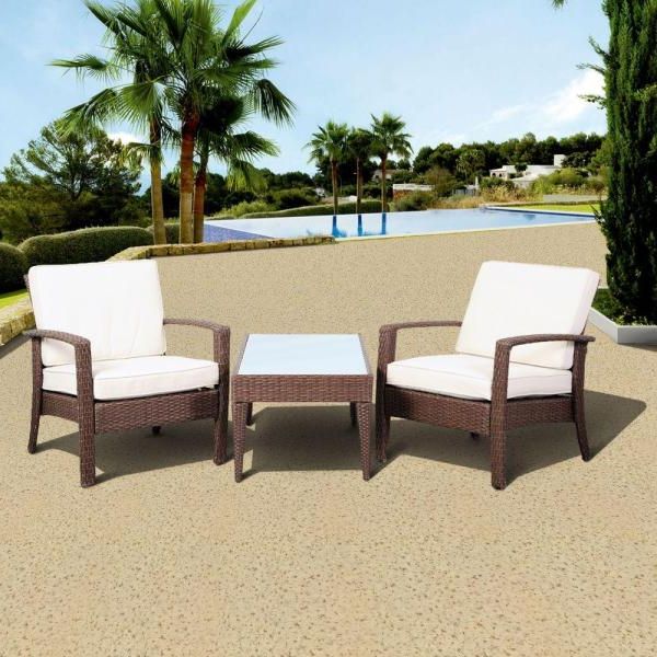 Atlantic Contemporary Lifestyle Florida Deluxe Brown 3 Piece All For Fashionable White 3 Piece Outdoor Seating Patio Sets (View 15 of 15)