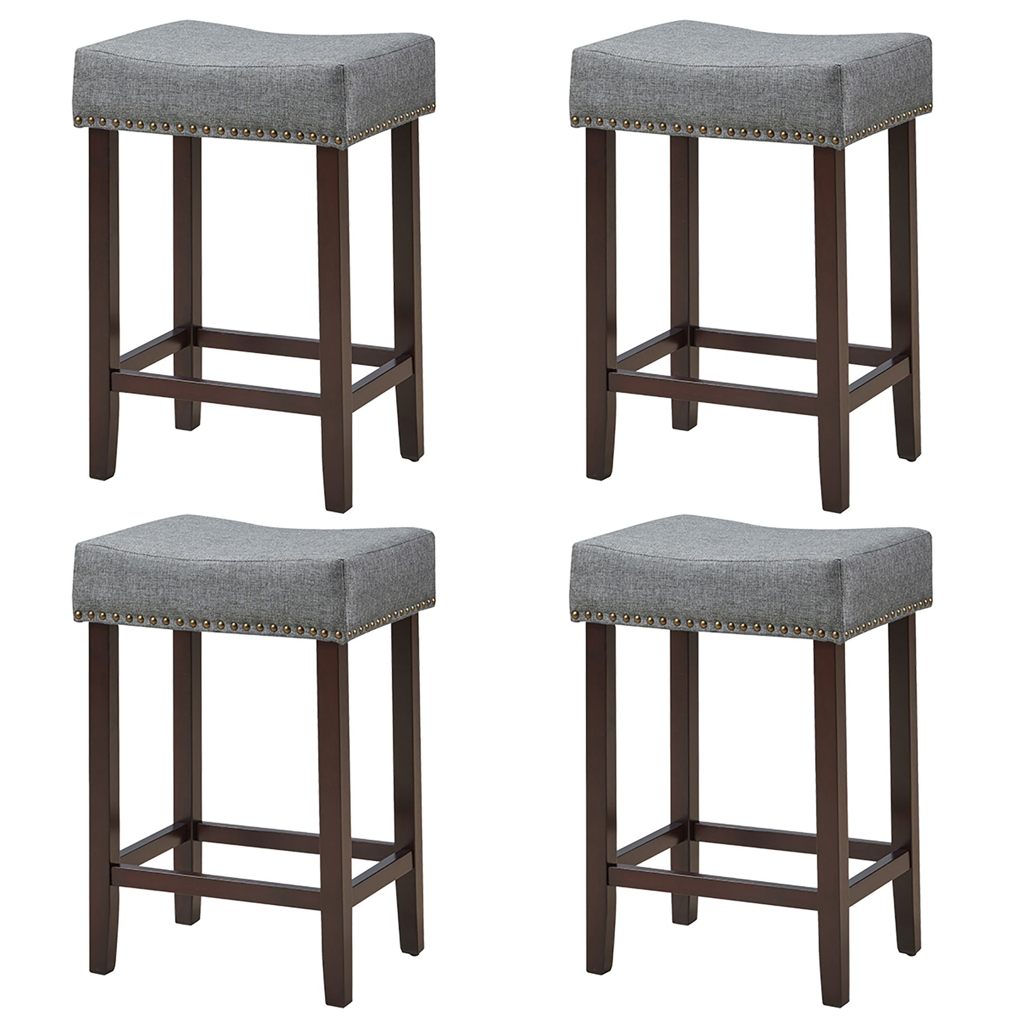 Bar Tables With 4 Counter Stools For Widely Used Costway Set Of 4 Nailhead Saddle Bar Stools 24'' Height W/ Fabric Seat (View 10 of 15)