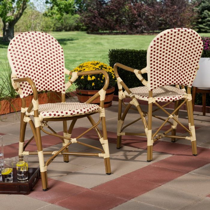 Baxton Studio Seva Indoor/outdoor Stackable Bistro Dining Arm Chair With Well Known Stacking Outdoor Armchairs Sets (View 9 of 15)