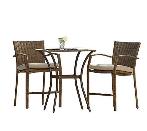 Beige Wicker And Green Fabric Patio Bistro Sets For Popular Efd 3pc Bistro Set 2 Seats Chairs & Square Glass Top Table Outdoor (View 8 of 15)