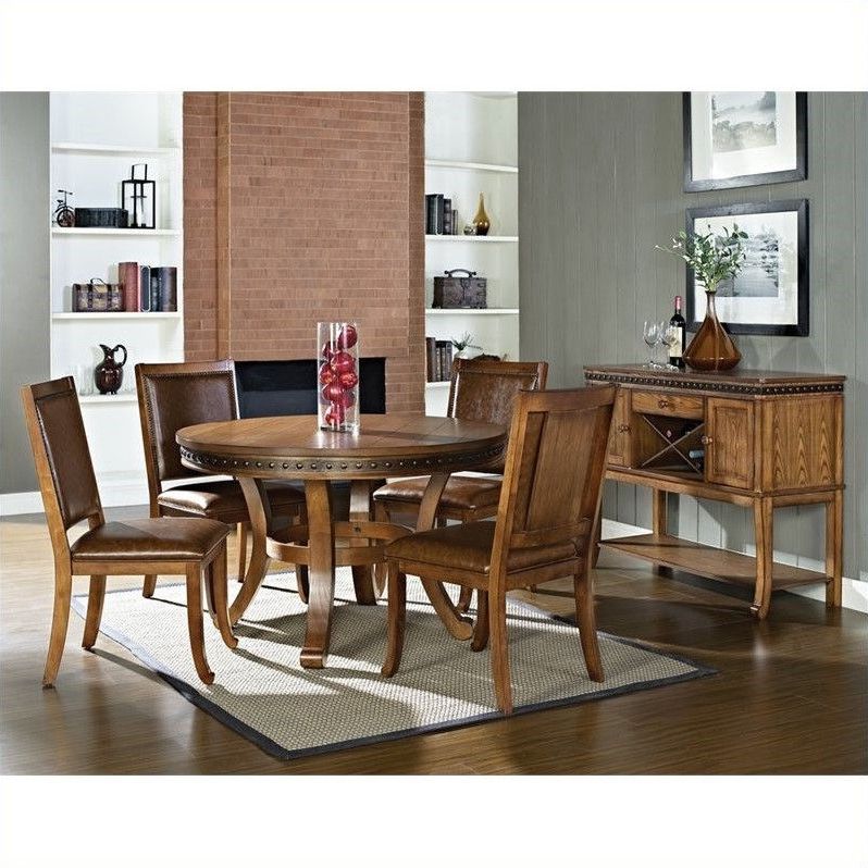 Best And Newest 5 Piece Round Dining Sets Throughout Steve Silver Company Ashbrook 5 Piece Round Dining Table Set In Oak (View 7 of 15)