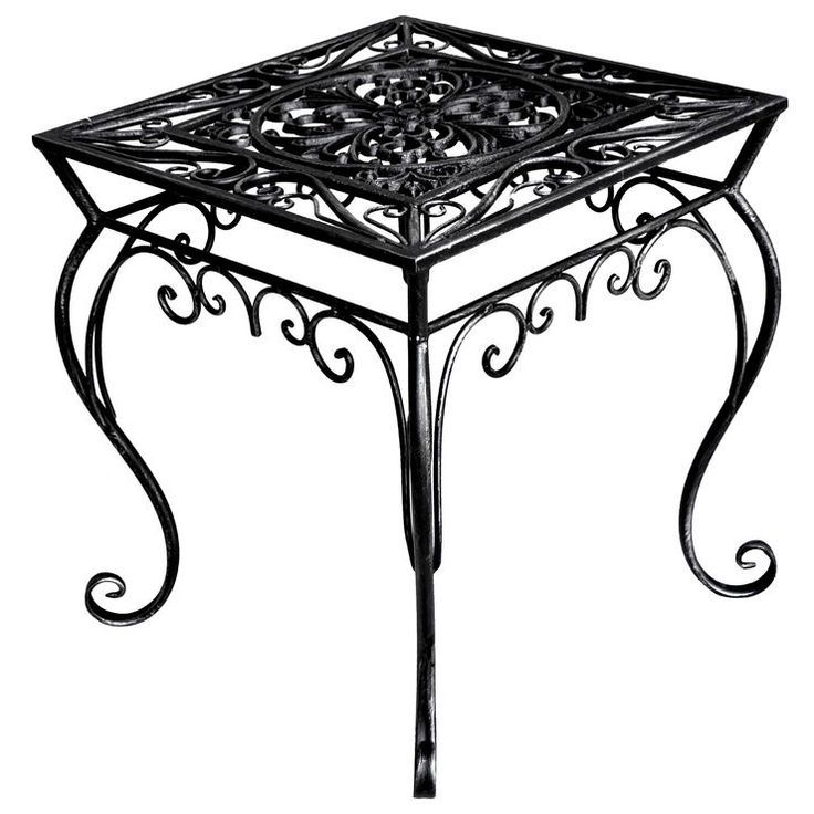 Best And Newest Black Iron Outdoor Accent Tables With Regard To Decorative Black & Silver Steel Square End Table  16 In (View 5 of 15)