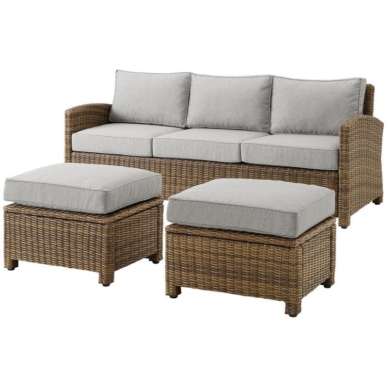 Best And Newest Brown Fabric Outdoor Patio Bar Chairs Sets Within Crosley Furniture Bradenton 3 Piece Fabric Outdoor Sofa Set In Gray (View 11 of 15)