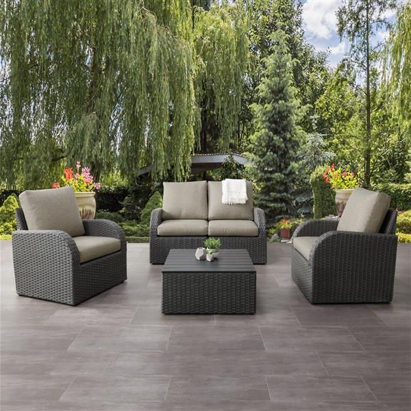 Best And Newest Charcoal Outdoor Conversation Seating Sets With Regard To Corliving Patio Conversation Set, Charcoal Grey / Grey – 5pc Pcl  (View 7 of 15)