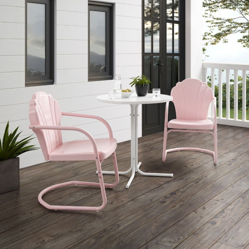 Best And Newest Crosley Furniture – Tulip 3 Piece Outdoor Bistro Set Pastel Pink Gloss Intended For White 3 Piece Outdoor Seating Patio Sets (View 4 of 15)