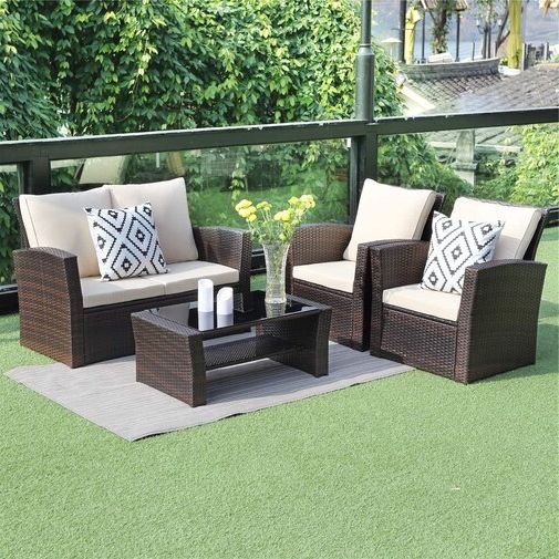 Best And Newest Ebern Designs 5 Piece Outdoor Patio Furniture Sets, Wicker Ratten Pertaining To 5 Piece 4 Seat Outdoor Patio Sets (View 3 of 15)