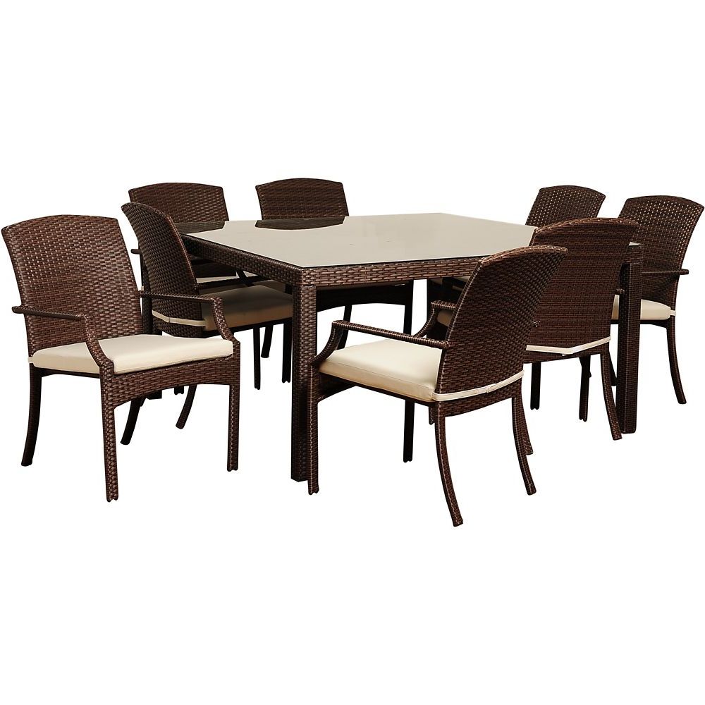 Best And Newest Point Loma Brown Wicker 8 Piece Square Patio Dining Set – Style # 7v329 Pertaining To Wicker Square 9 Piece Patio Dining Sets (View 14 of 15)