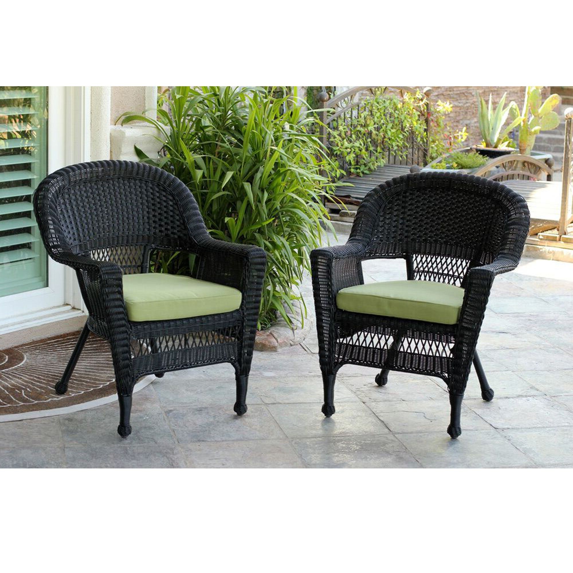 Best And Newest Rattan Wicker Outdoor Seating Sets Regarding Set Of 2 Black Resin Wicker Outdoor Patio Garden Chairs With Green (View 6 of 15)