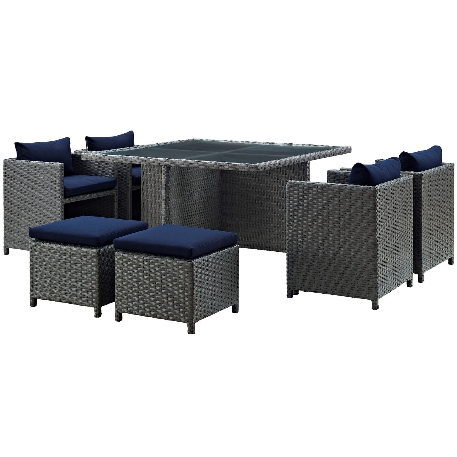Best And Newest Sojourn 9 Piece Outdoor Patio Sunbrella® Dining Set In Canvas Navy In Navy Outdoor Seating Sets (View 8 of 15)