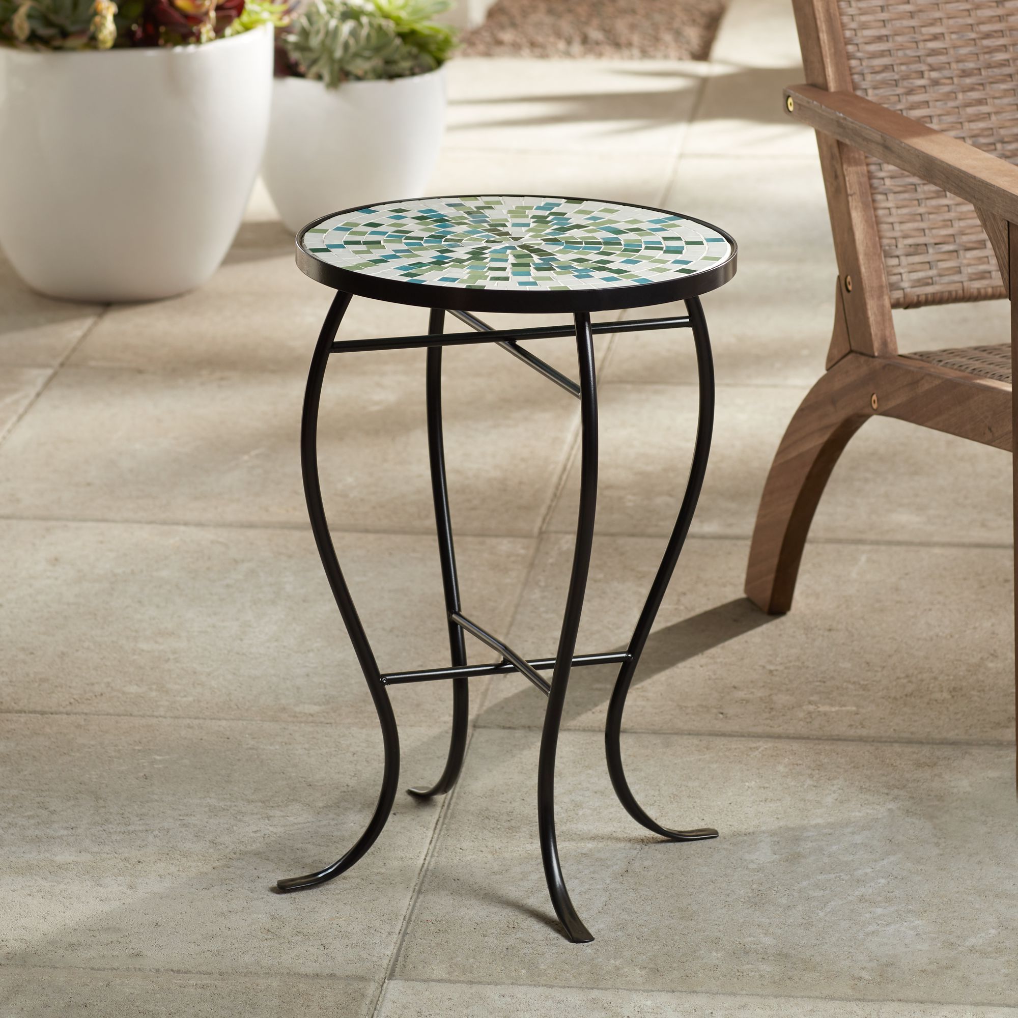 Best And Newest Teal Island Designs Aqua Mosaic Black Iron Outdoor Accent Table Inside Mosaic Black Outdoor Accent Tables (View 7 of 15)